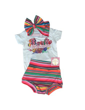 Cargar imagen en el visor de la galería, Barbie Mexicana set shirt ,bow and bummie /cinco de mayo