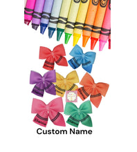 Load image into Gallery viewer, Crayola Crayons clip bows/ custom name/back to school bows