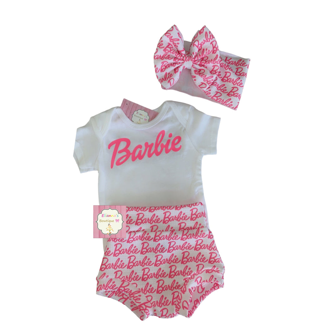 Barbie Set headwrap,bummie and Shirt/