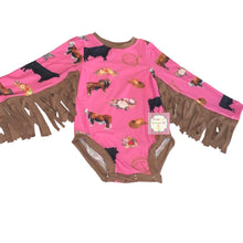 Load image into Gallery viewer, Pink bull cow fringe leotard /cattle/rodeo/leotardo/toros/EXCLUSIVE