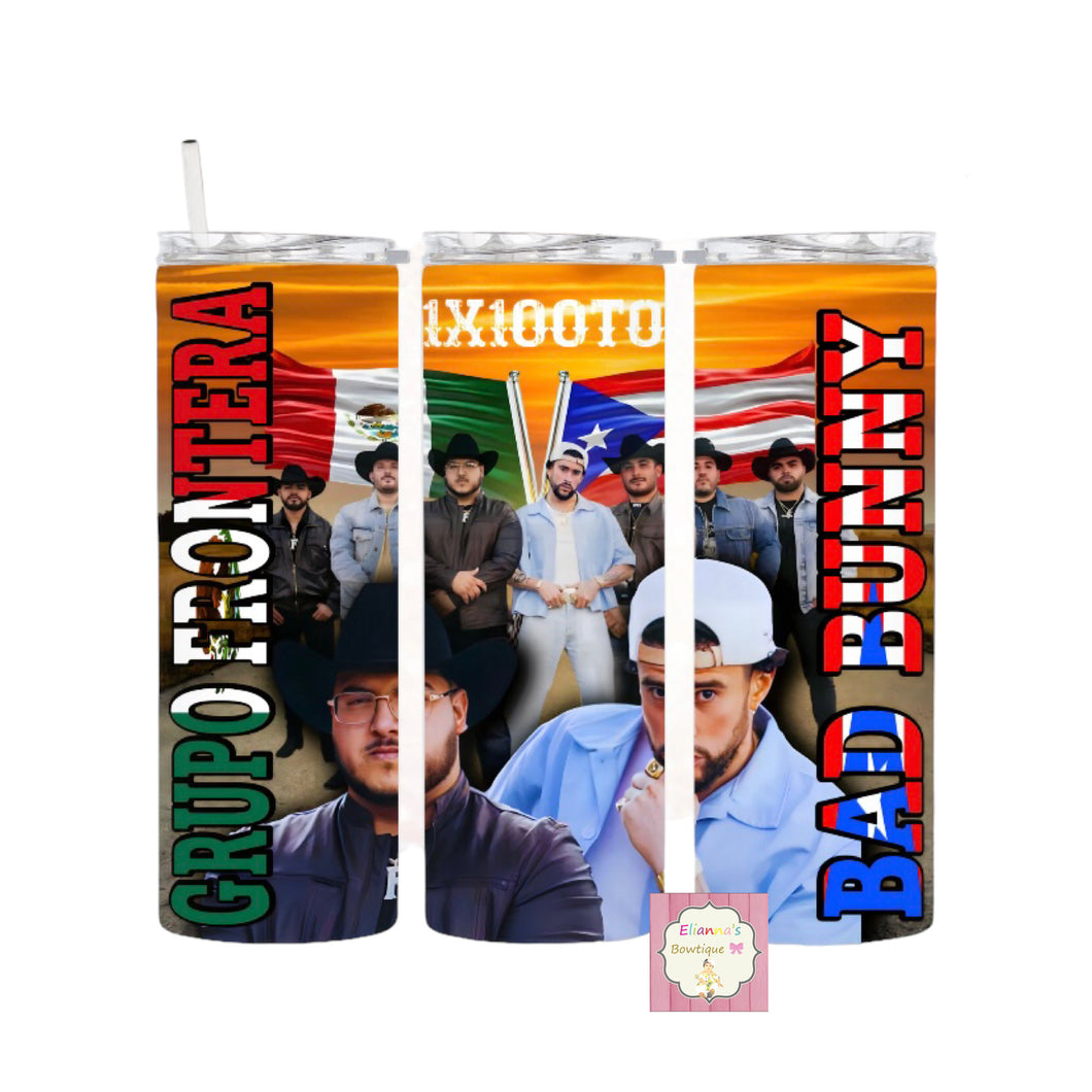 Grupo Frontera y Bad Bunny tumbler cup/ vasos/ unx100to