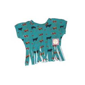 Blue Cattle fringe top / bull shirt/ toros/rodeo