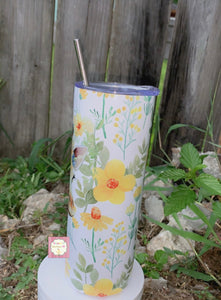 Giraffe tumbler cup/ flowers/ girafa