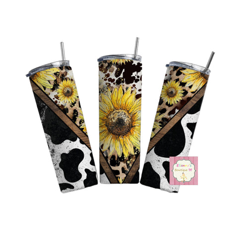 Cow tumbler cup/vaca/sunflower