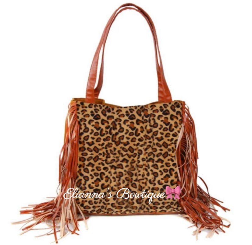 Big Leopard fringe purse/bag/bolsa/western