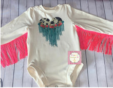 Cargar imagen en el visor de la galería, Fringe Cowhide heart leotard/leotardo/turquoise fringe