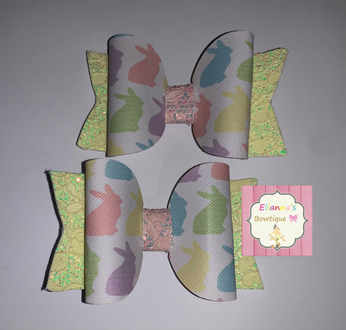 Easter bunnies Piggy tails Set Hair Bows/Faux Leather /paresitos/chongitos/