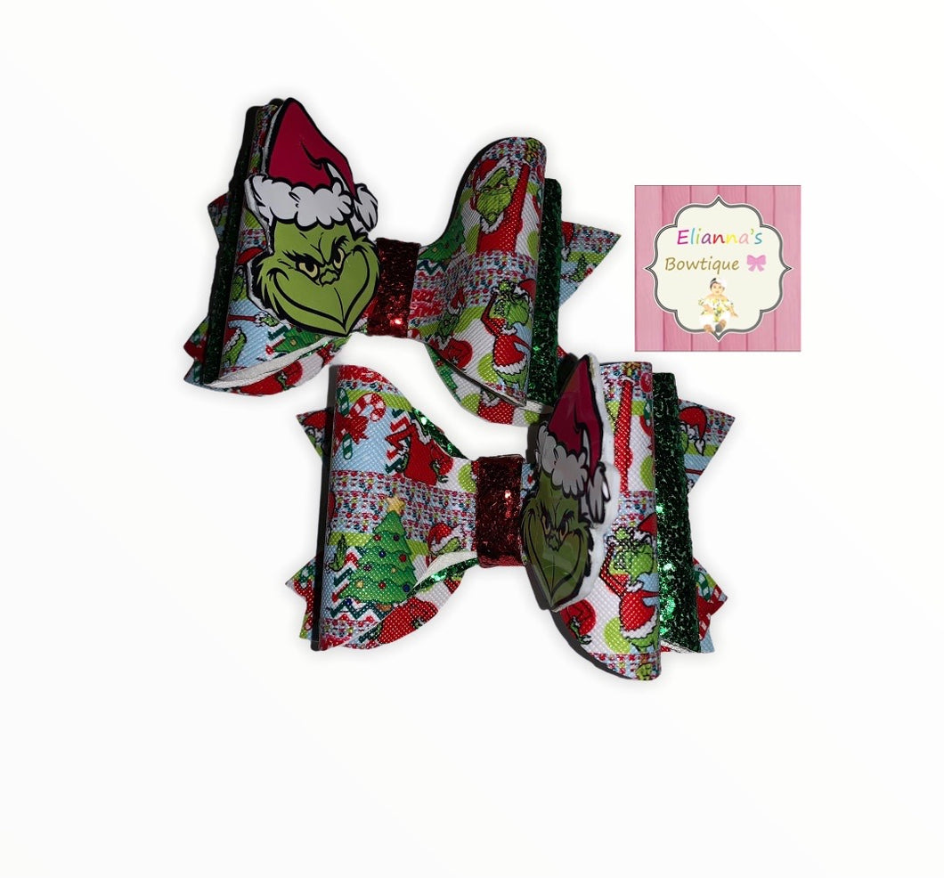 Christmas grinch Piggy tails Set Bows/chongitos/navidad/vinyl/pares