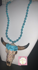 Turquoise Longhorn necklace/cadena/bull