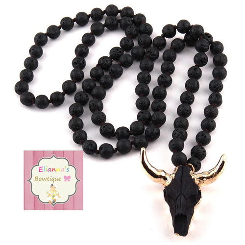 Boho black bull head necklace/longhorn/western