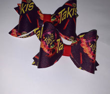 Load image into Gallery viewer, Takis fuego  piggy tails Set bows/pares/vinyl/chongitos