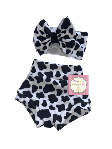 Cow print Set headwrap and bummie/ vaca