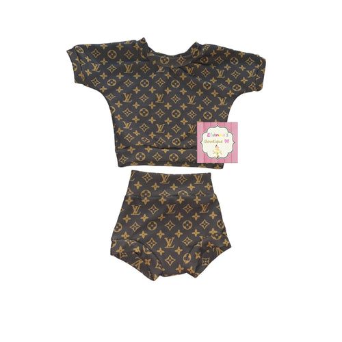 Boujee brown set Top & bummie/shirt