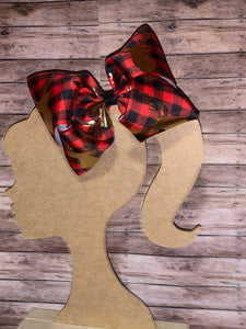 Christmas buffalo plaid gold deer hair bow/navidad