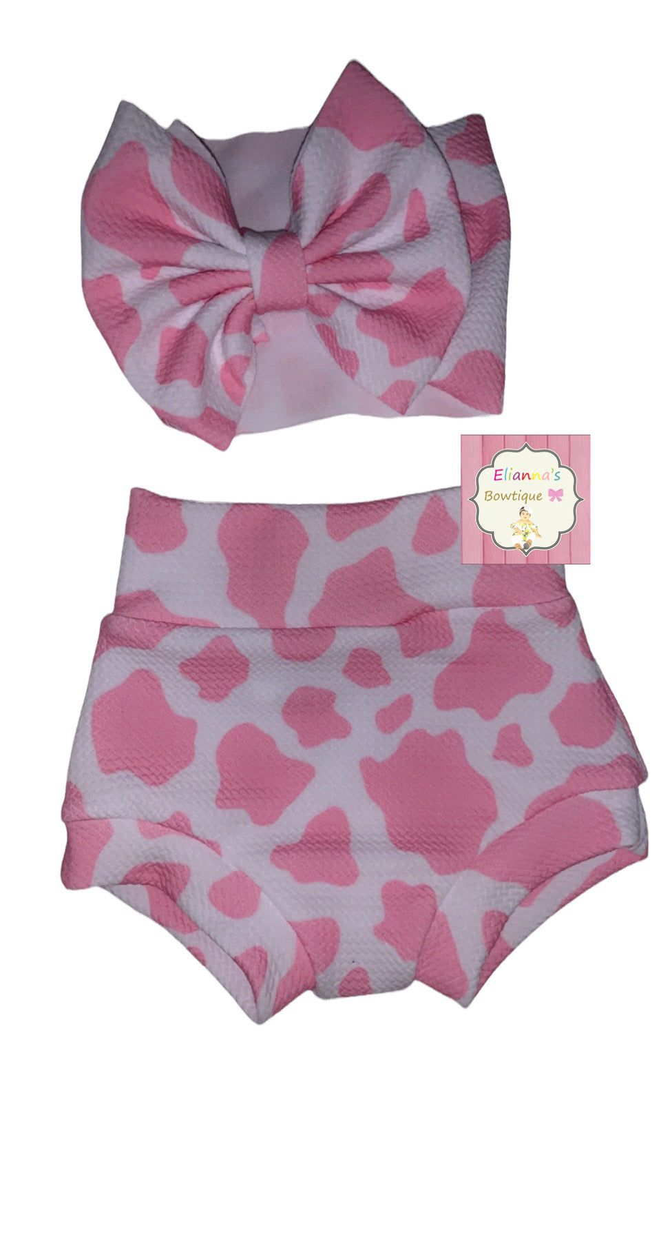 Baby pink cow set headwrap and bummie /western