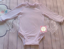 Load image into Gallery viewer, White fringe leotard/ leotardo/western