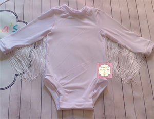 White fringe leotard/ leotardo/western