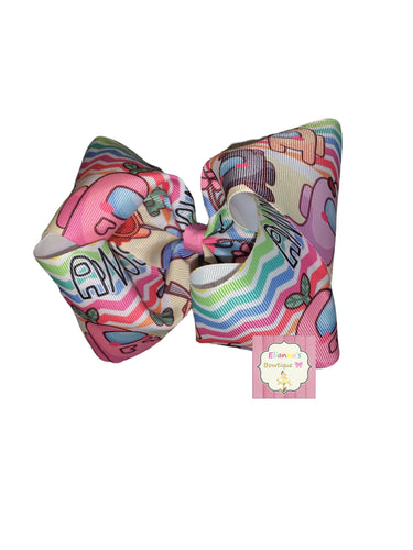 Pink amongus Hair Bow / Moños/