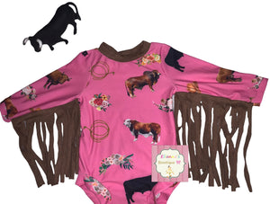 Pink bull cow fringe leotard /cattle/rodeo/leotardo/toros/EXCLUSIVE