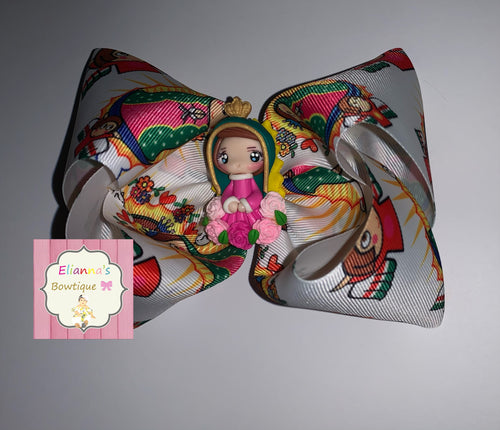 Moño Virgen de guadalupe Hair Bow/clay