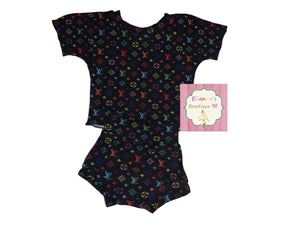 Boujee Black Multicolor set Top & bummie/shirt/ multi-color