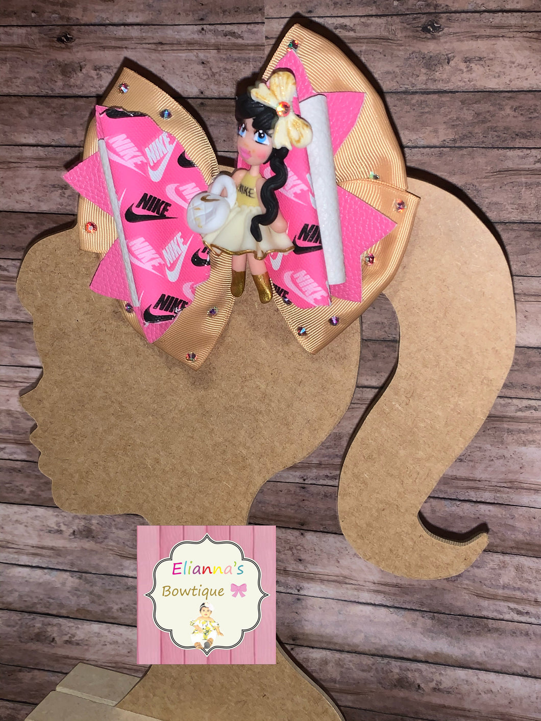 Pink  clay doll hair bow/vinyl/moños