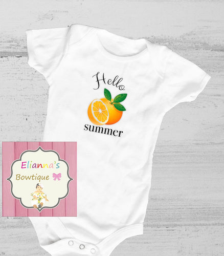 Baby hello summer shirt/oranges/onesie/fruta