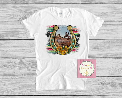 Serape,cow, Horseshoe shirt /kids/adult