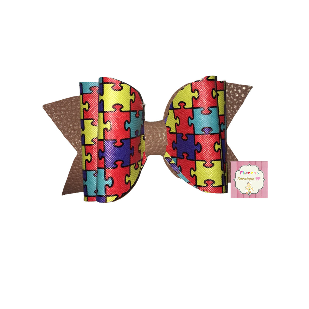 Autism Awarness hair bow / Autismo - Elianna's Bowtique