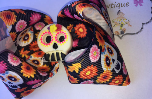 Halloween Hair bow mexican skull/ Dia de Muertos - Elianna's Bowtique