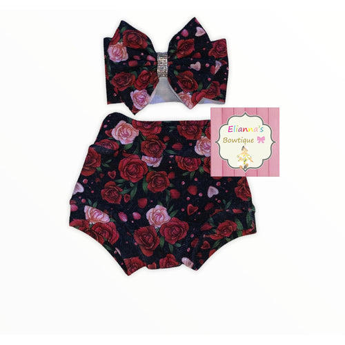 Baby Valetine's day Set headwrap & Bummie /roses