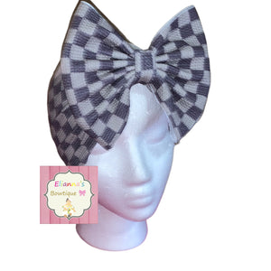 Grey squares headwrap/clip bow/