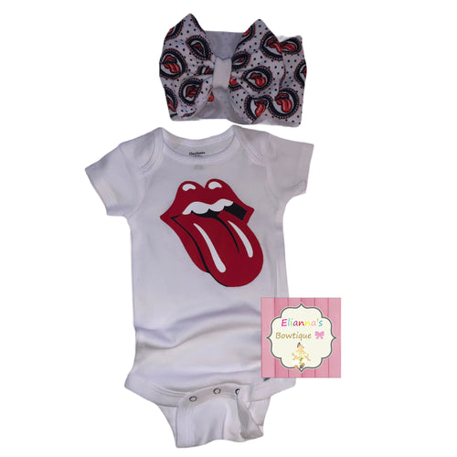 Baby set headwrap and shirt The rolling stones/tounge /headband - Elianna's Bowtique