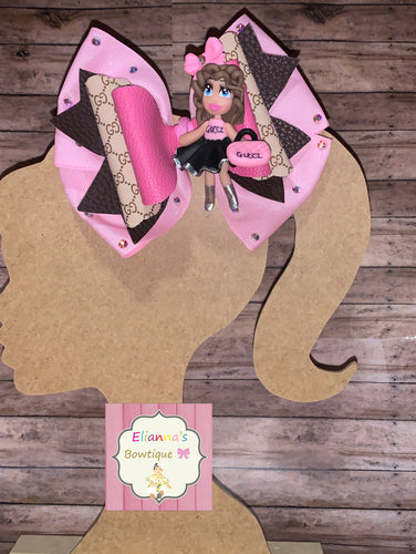 Pink  clay doll hair bow/vinyl/moños