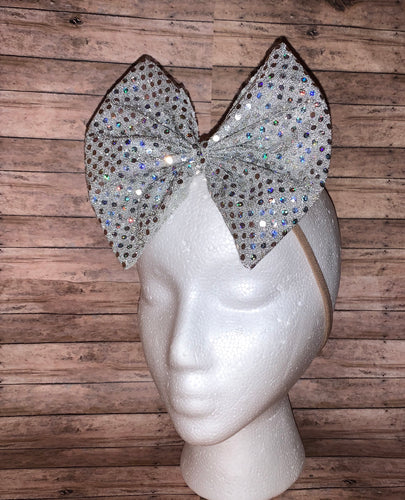 Baby silver sequin nylon headband/ Bow/Christmas