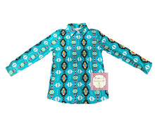 Cargar imagen en el visor de la galería, Blue Aztec print boys shirt /Men and kids shirt/niño/ button up shirt/cowboy