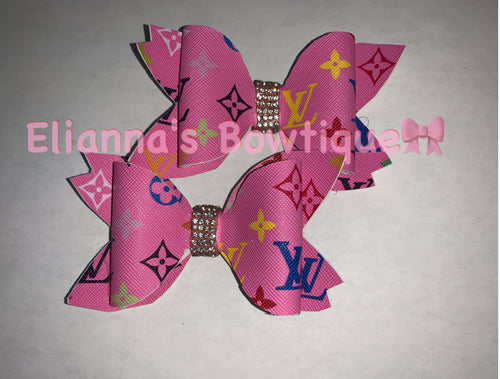 Pink Piggy tails Set bows/pares/vinyl/chongitos
