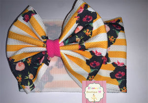 Baby yellow stripes floral cow headwrap/vaca/western