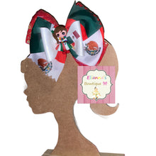 Load image into Gallery viewer, Mexican clay doll hair bow/vinyl/fauxleather/cinco de mayo/