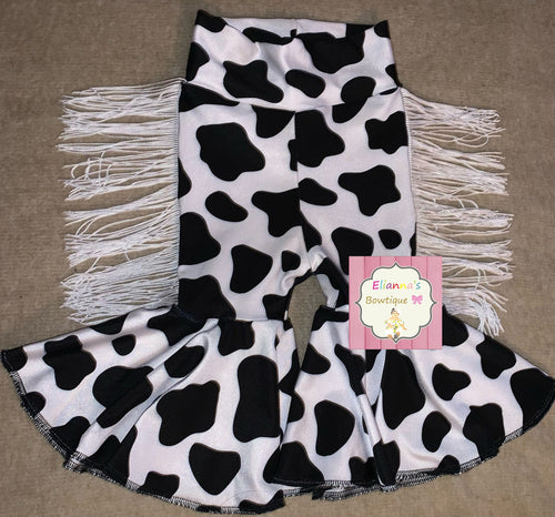 Cow print fringe bell bottoms /western/cowgirl