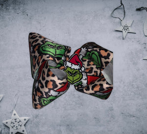 Christmas cheetha grinch hair bow/ navidad