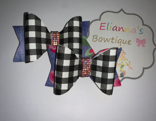 Black white plaid piggy tails Set bows/pares/vinyl/chongitos