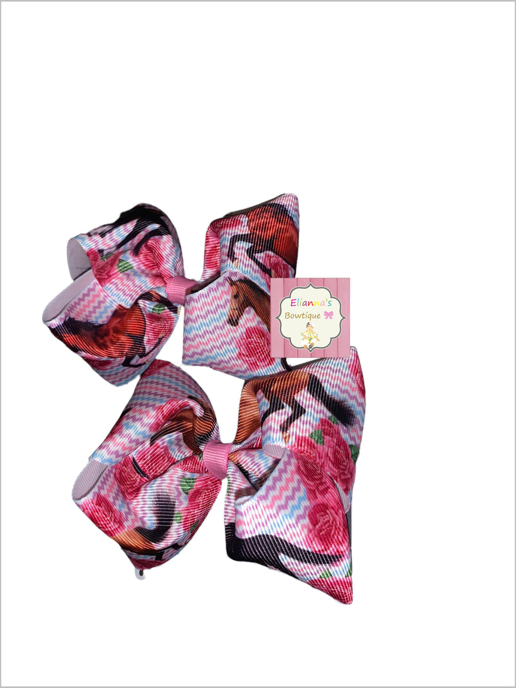 Pink floral horses piggy tails set/chongitos/paresitos/caballos