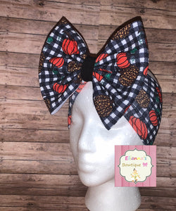 Baby black plaid pumpkins headwrap