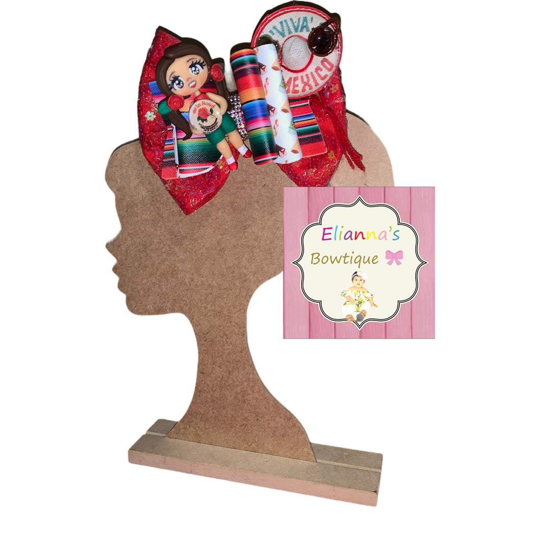 Mazapan clay doll hair bow/clay/ vinyl/fauxleather/cinco de mayo/