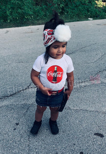 Baby/toddler set pompoms headwrap and shirt coca cola /