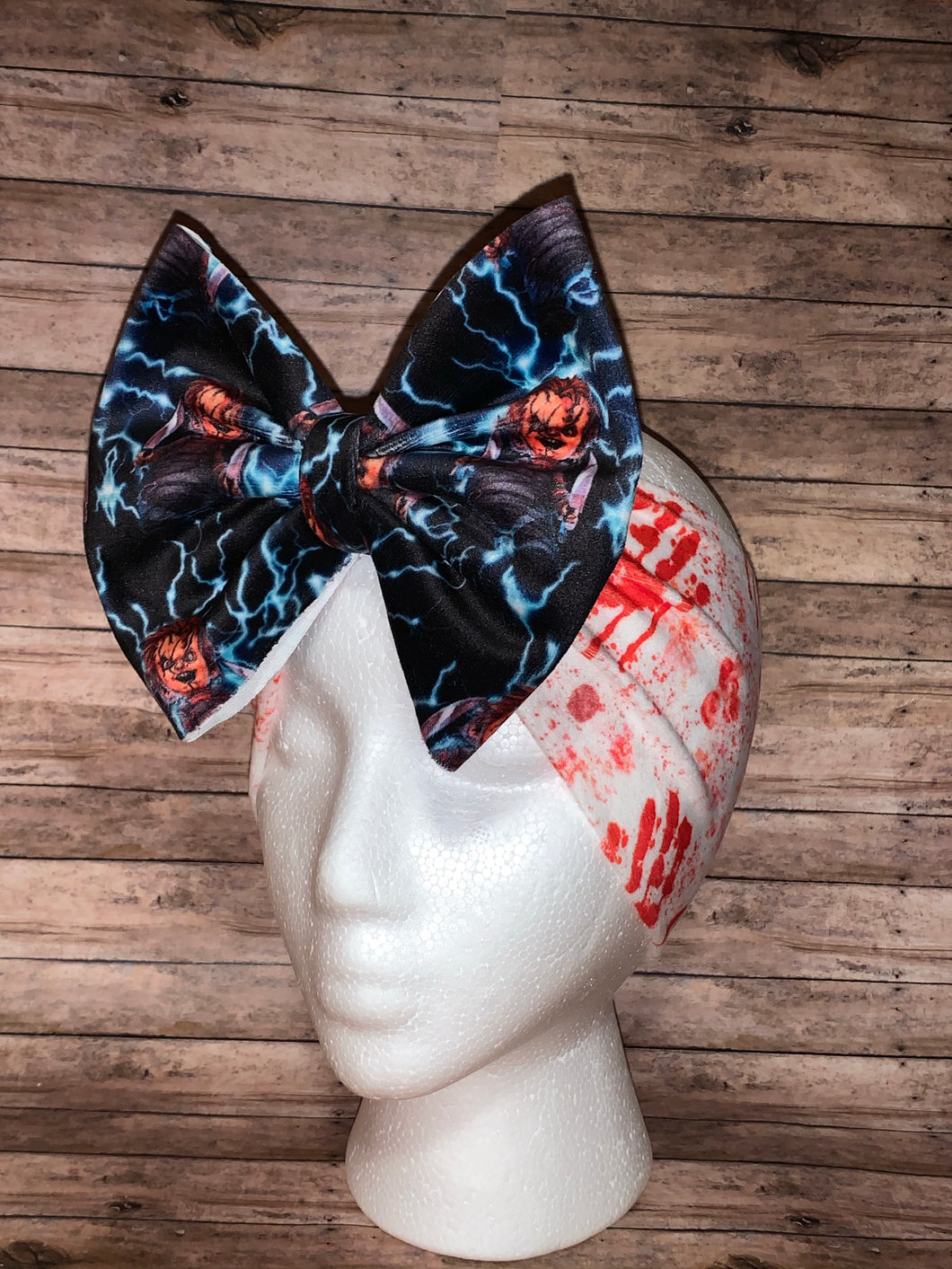 Chucky halloween headwrap/blood/velvet