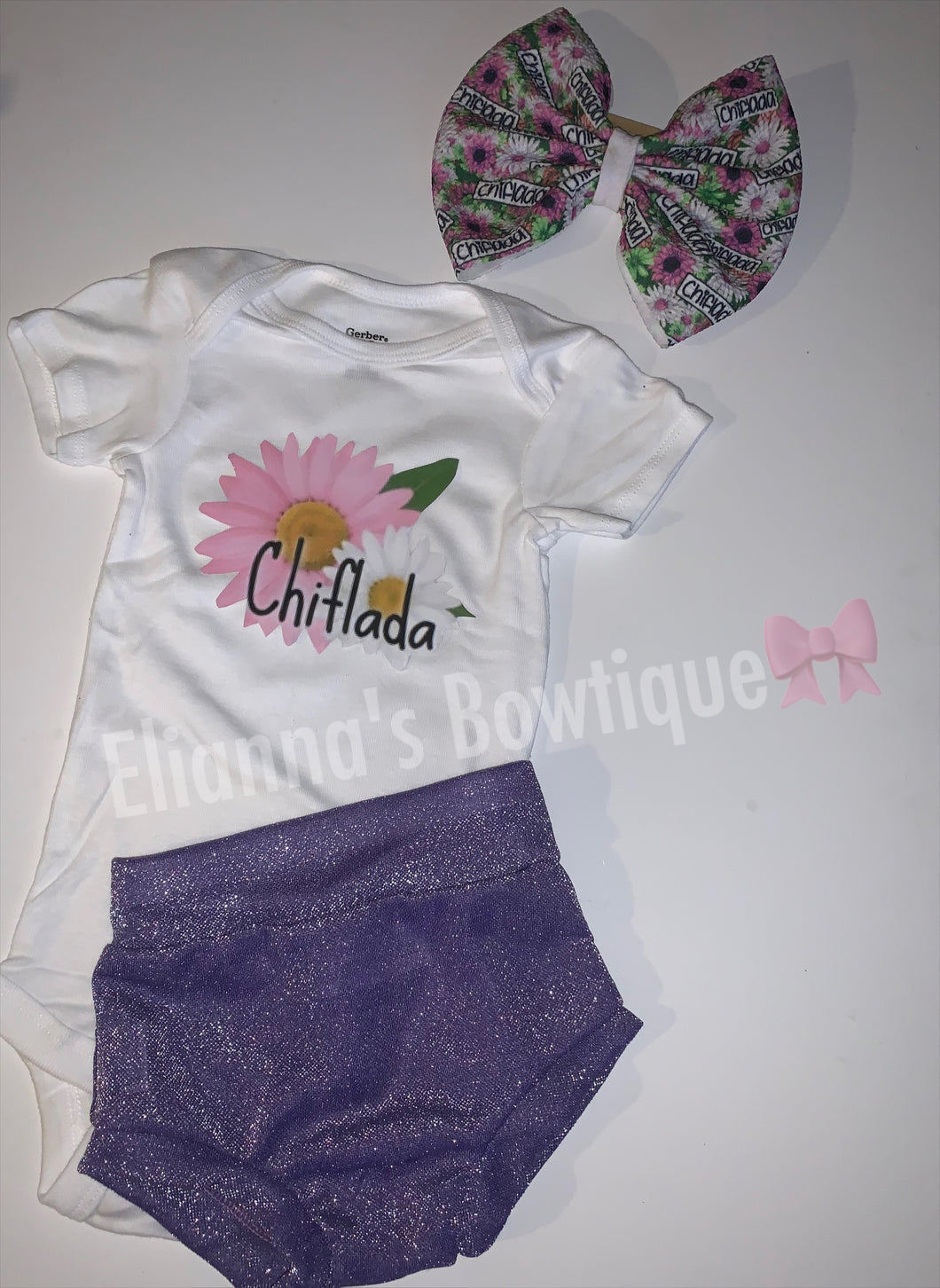 Chiflada set nylon headband, shirt and bummie/ onesie/daisies  flowers