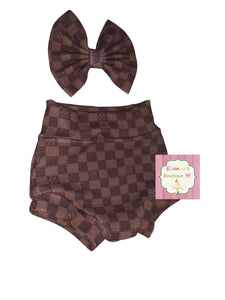 Boujee Brown squares Set headwrap and bummie/checkered