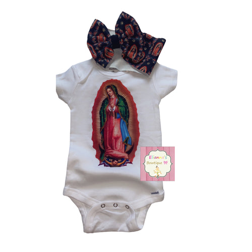 Baby set headwrap and shirt /Virgen de Guadalupe/virgencita - Elianna's Bowtique